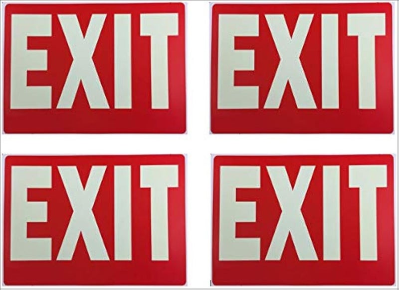 natraco Exit Sign Glow-in-The-Dark Exit Sign, 12 by 8 Inches, Photoluminescent By natraco (4 Pack) - Image 1